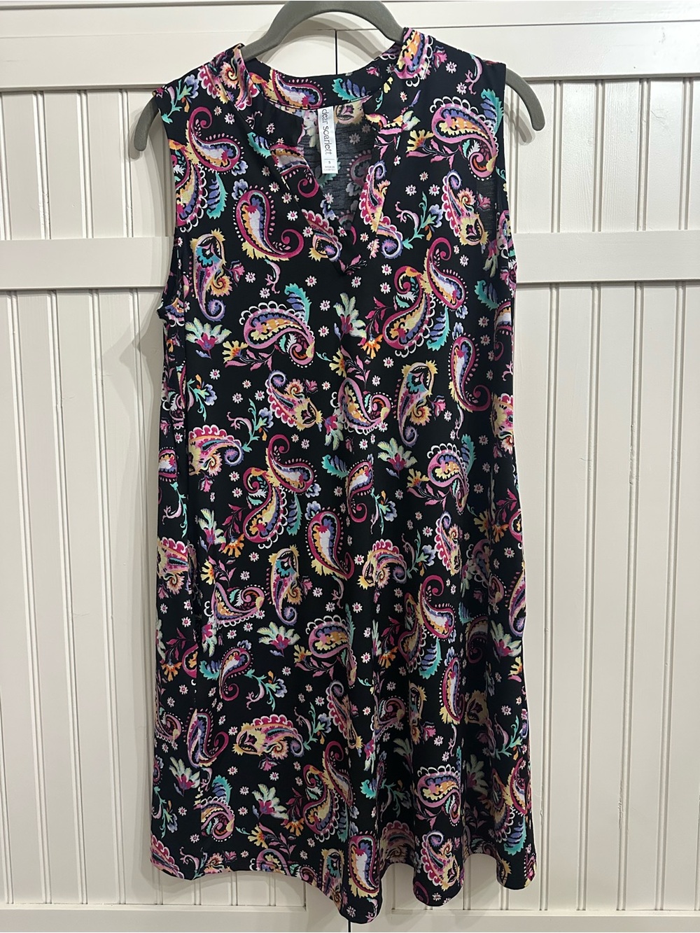 dear scarlett Sleeveless Black Paisley Swing Mini Dress Size S